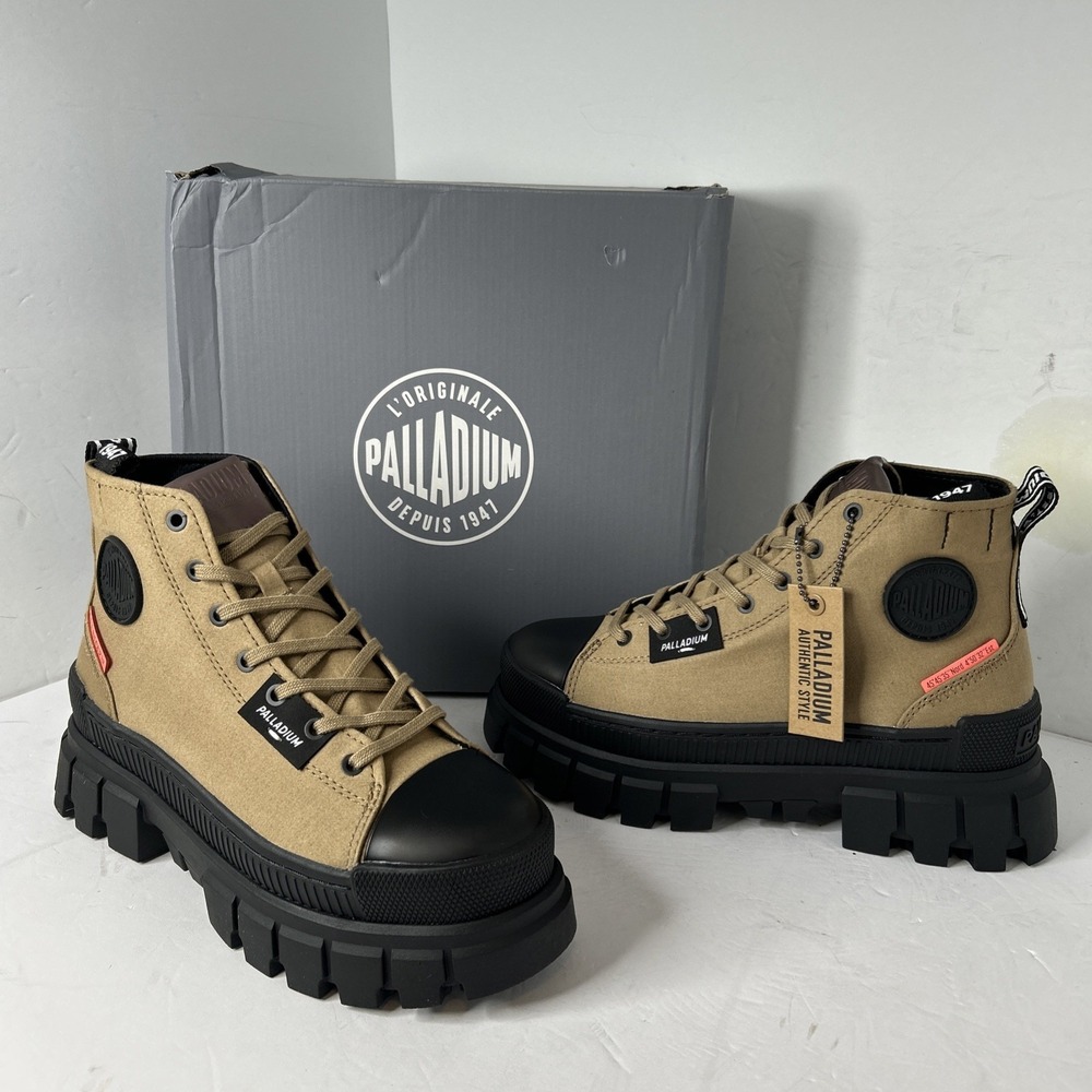 NEW~Palladium ~Women's Revolt Hi TX Platform Boot Size 8 Olive/Tan NEW IN BOX